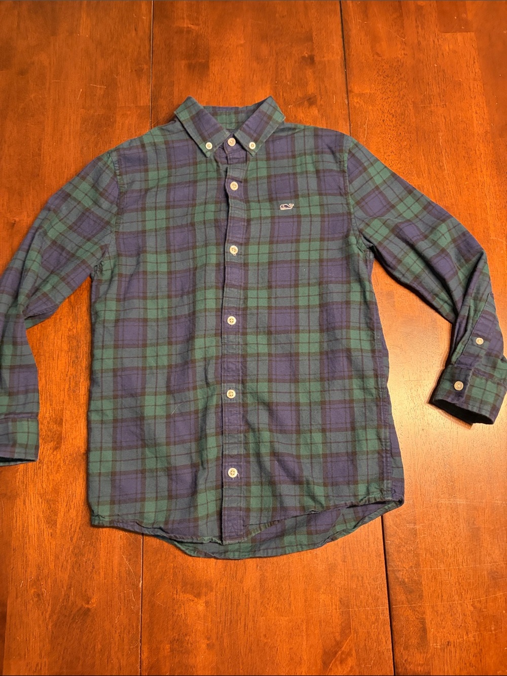 Vineyard Vines Green & Blue Plaid Button-Down Whale Shirt